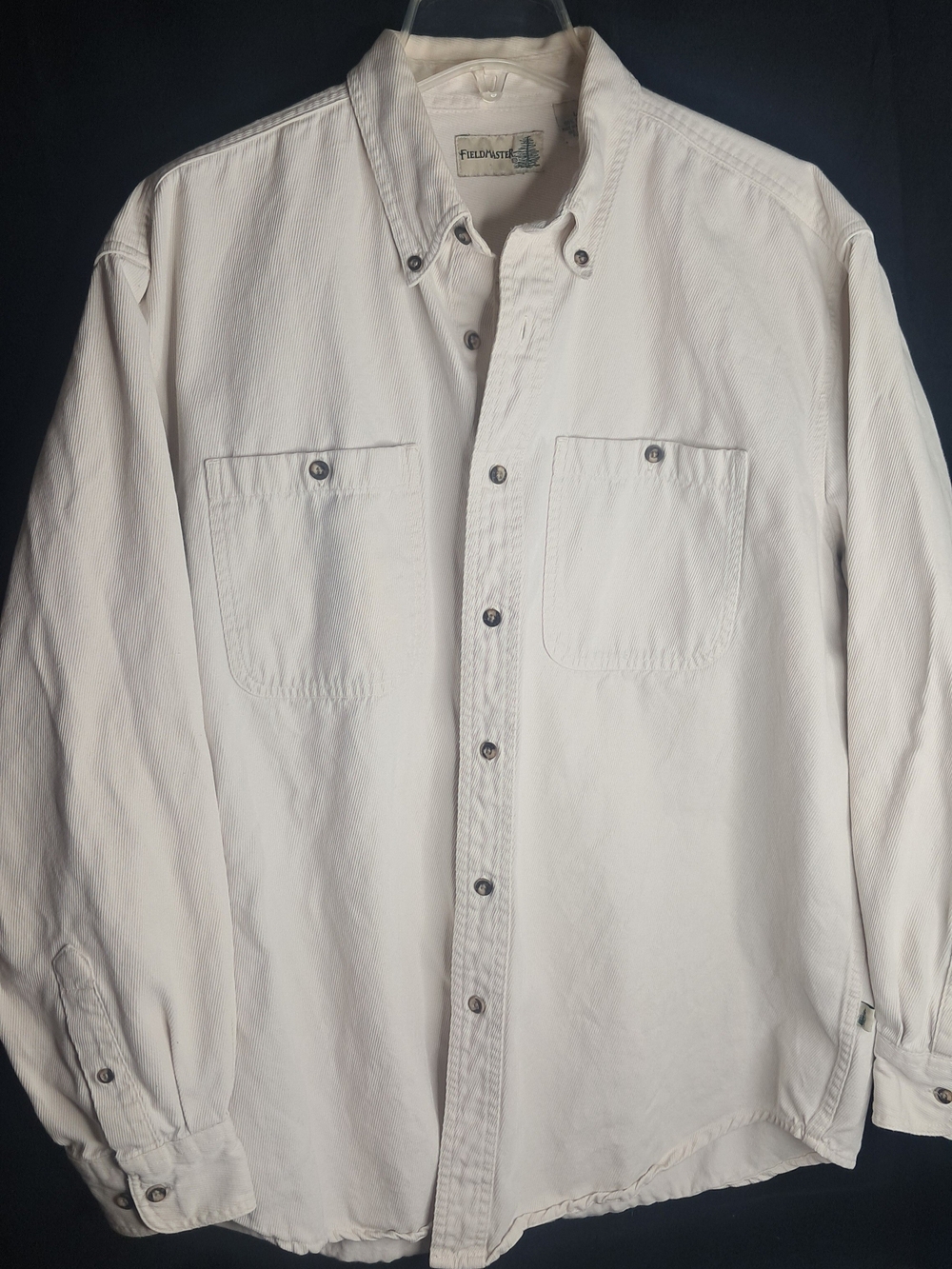 VTG Fieldmaster Corduroy Button Up Shirt Cream Ivory Mens L 100% Cotton Shacket